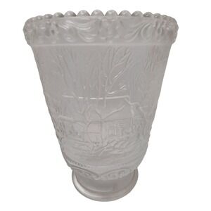 Vintage Fenton Satin Glass Vase Frosted Courier and Ives Log Cabin Textured 1970